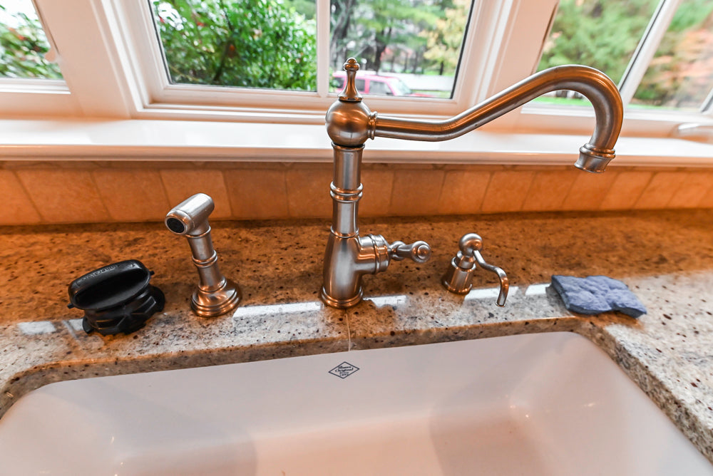 Traditional White Kitchen with Chestnut Brown Island, Desk Area & Appliances
