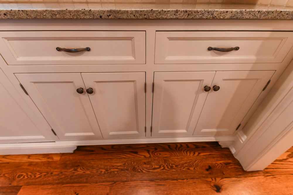 Traditional White Kitchen with Chestnut Brown Island, Desk Area & Appliances