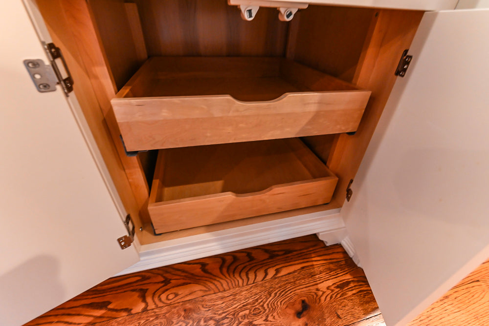 Traditional White Kitchen with Chestnut Brown Island, Desk Area & Appliances