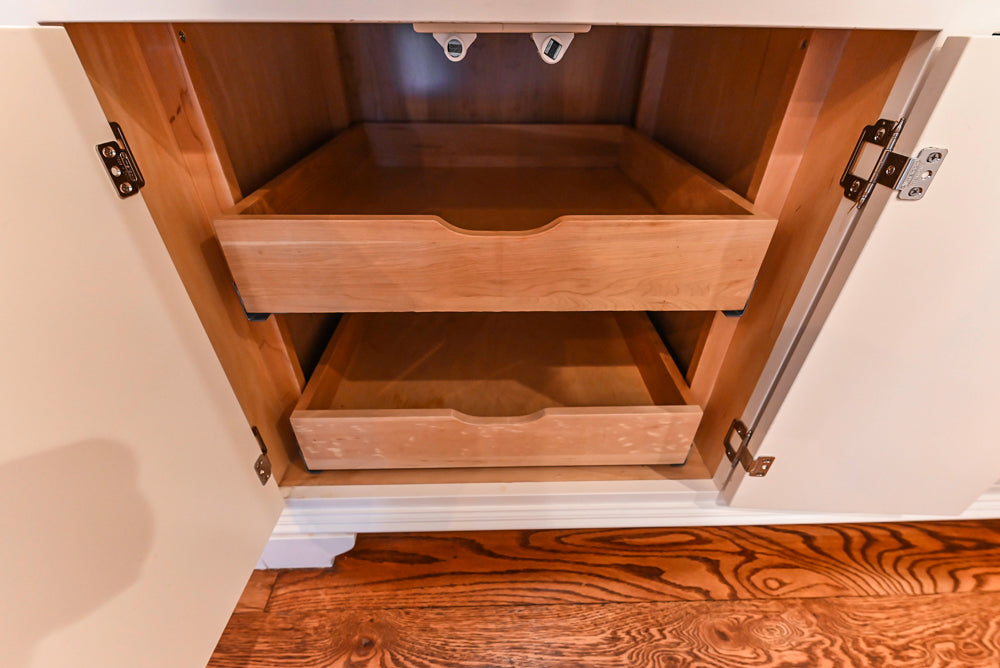 Traditional White Kitchen with Chestnut Brown Island, Desk Area & Appliances