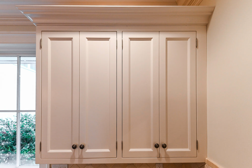 Traditional White Kitchen with Chestnut Brown Island, Desk Area & Appliances