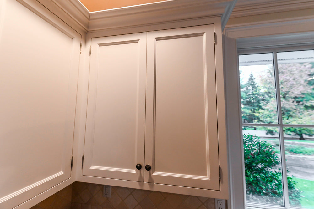 Traditional White Kitchen with Chestnut Brown Island, Desk Area & Appliances