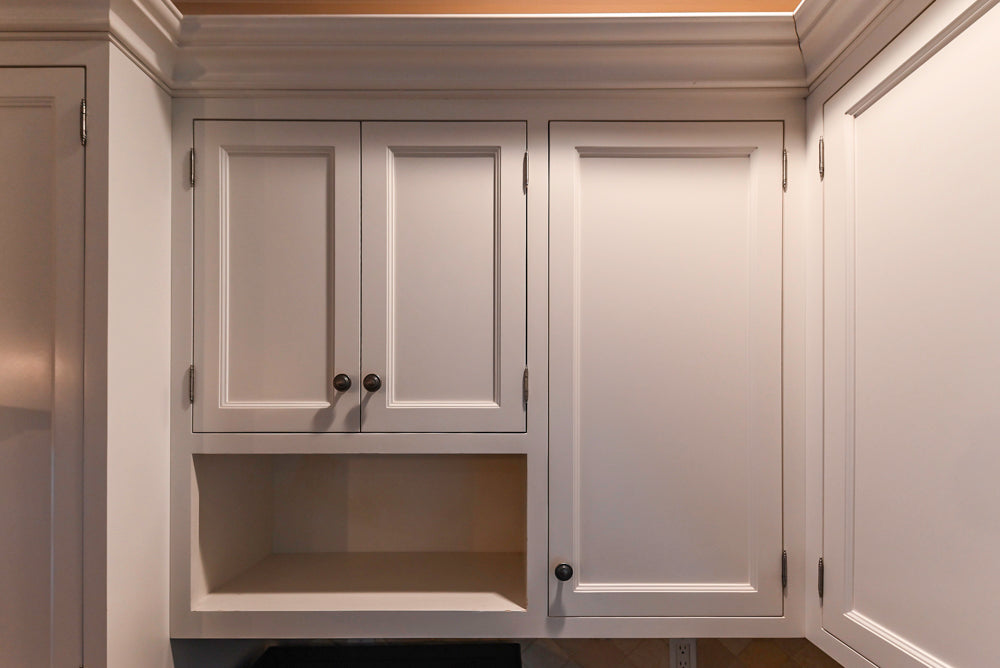 Traditional White Kitchen with Chestnut Brown Island, Desk Area & Appliances