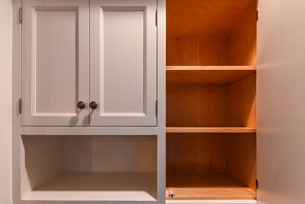 Traditional White Kitchen with Chestnut Brown Island, Desk Area & Appliances