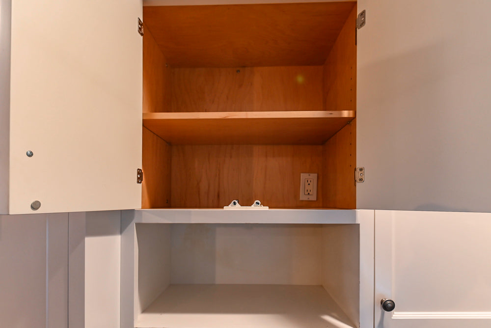 Traditional White Kitchen with Chestnut Brown Island, Desk Area & Appliances