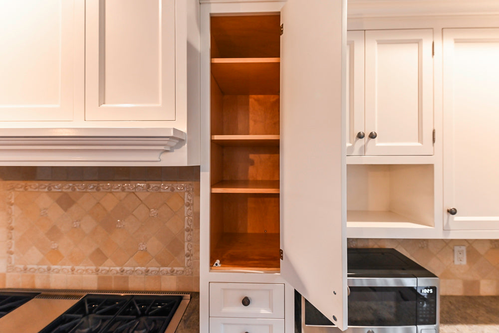 Traditional White Kitchen with Chestnut Brown Island, Desk Area & Appliances