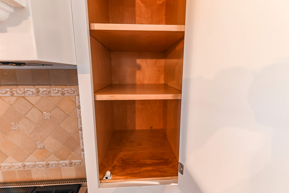 Traditional White Kitchen with Chestnut Brown Island, Desk Area & Appliances