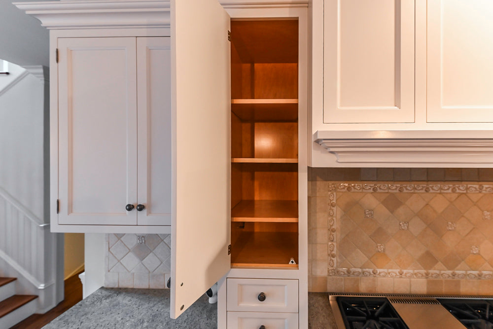 Traditional White Kitchen with Chestnut Brown Island, Desk Area & Appliances
