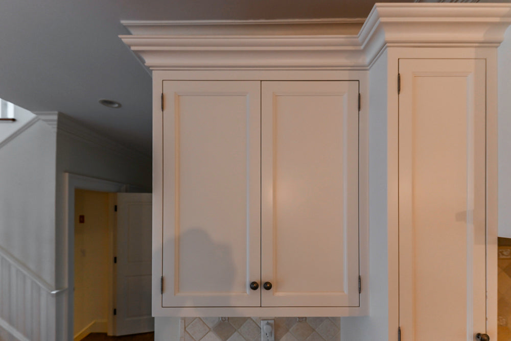 Traditional White Kitchen with Chestnut Brown Island, Desk Area & Appliances