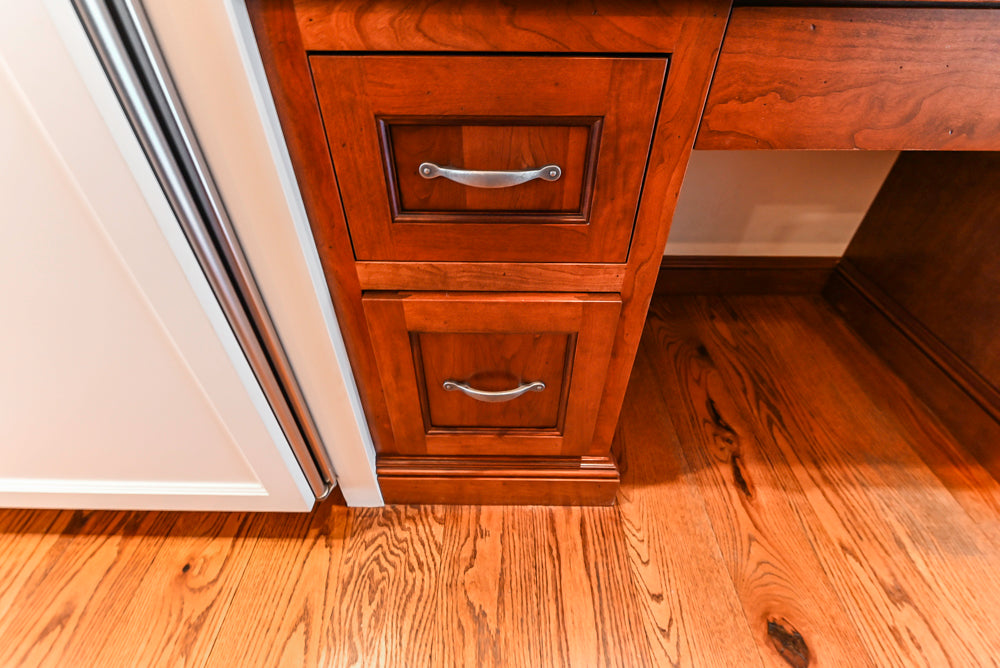 Traditional White Kitchen with Chestnut Brown Island, Desk Area & Appliances