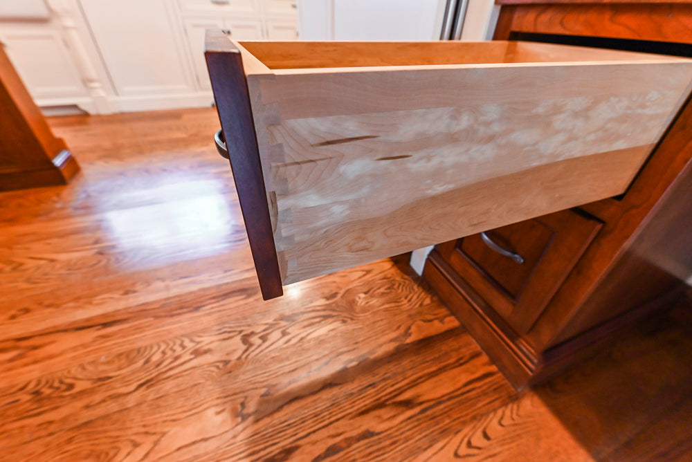 Traditional White Kitchen with Chestnut Brown Island, Desk Area & Appliances