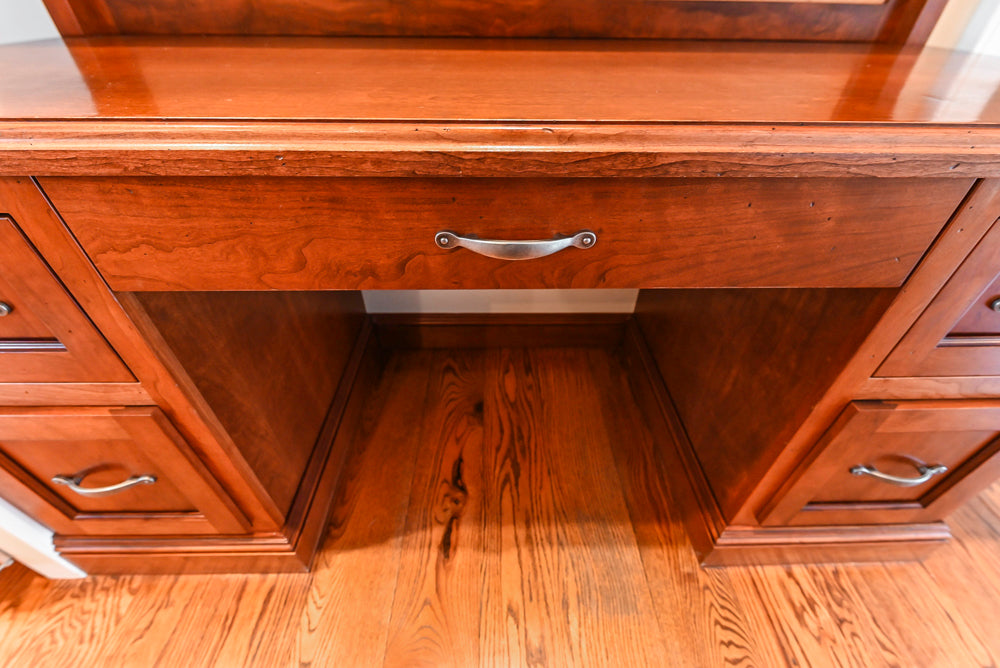 Traditional White Kitchen with Chestnut Brown Island, Desk Area & Appliances