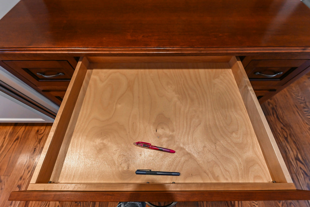 Traditional White Kitchen with Chestnut Brown Island, Desk Area & Appliances