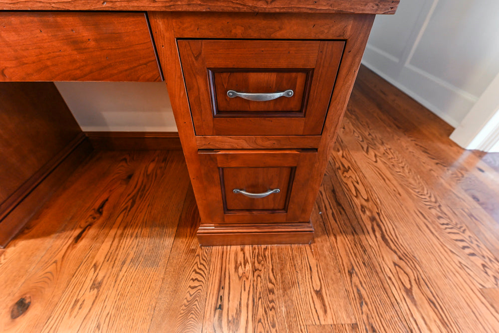 Traditional White Kitchen with Chestnut Brown Island, Desk Area & Appliances