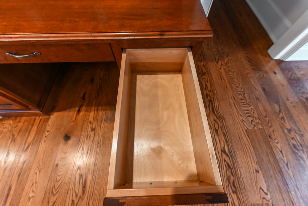 Traditional White Kitchen with Chestnut Brown Island, Desk Area & Appliances