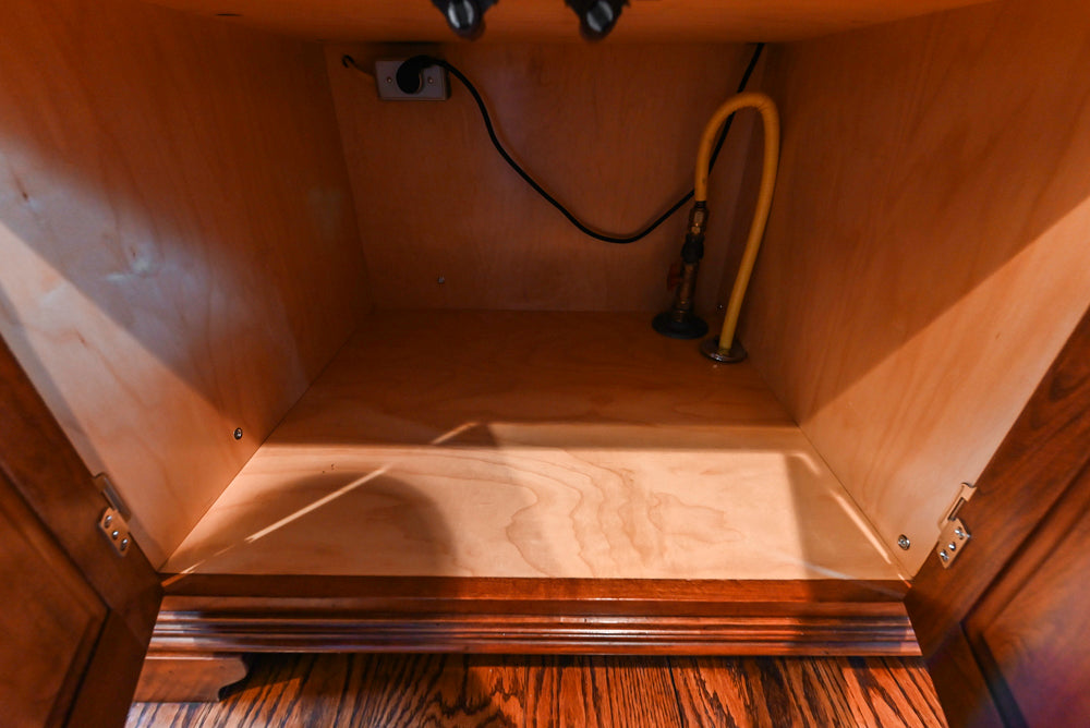 Traditional White Kitchen with Chestnut Brown Island, Desk Area & Appliances