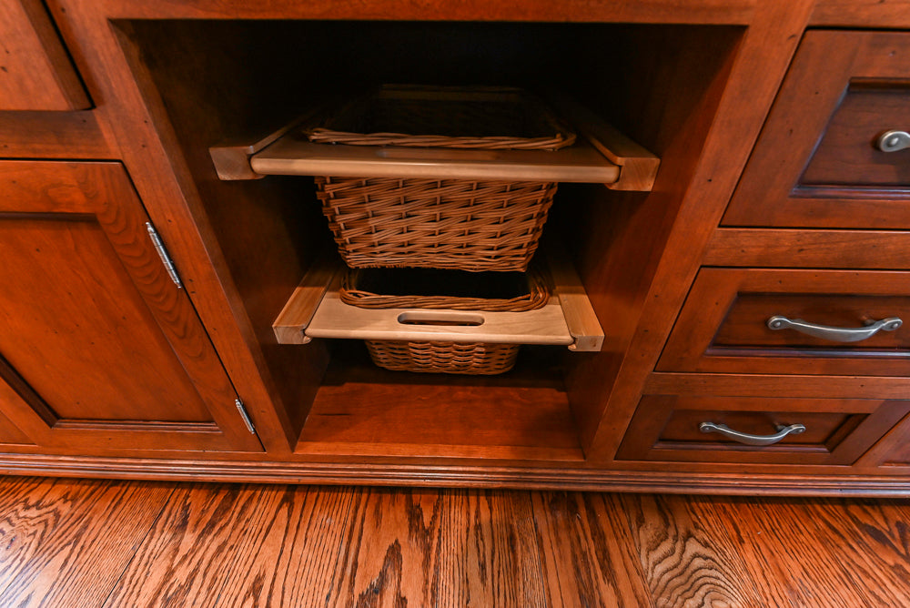 Traditional White Kitchen with Chestnut Brown Island, Desk Area & Appliances