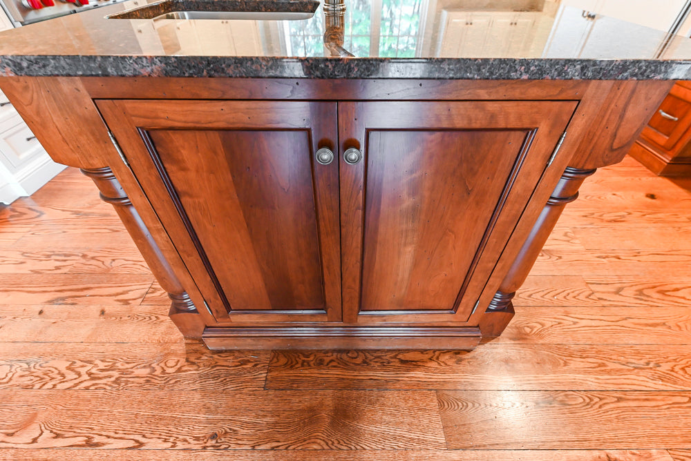 Traditional White Kitchen with Chestnut Brown Island, Desk Area & Appliances