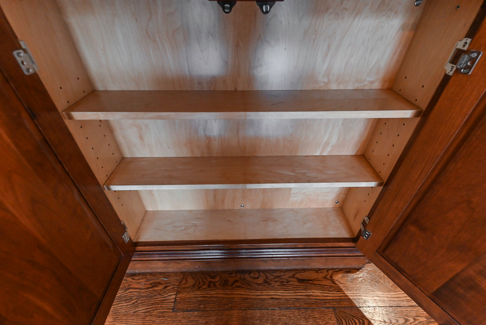 Traditional White Kitchen with Chestnut Brown Island, Desk Area & Appliances