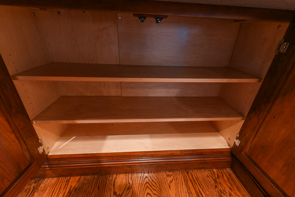 Traditional White Kitchen with Chestnut Brown Island, Desk Area & Appliances