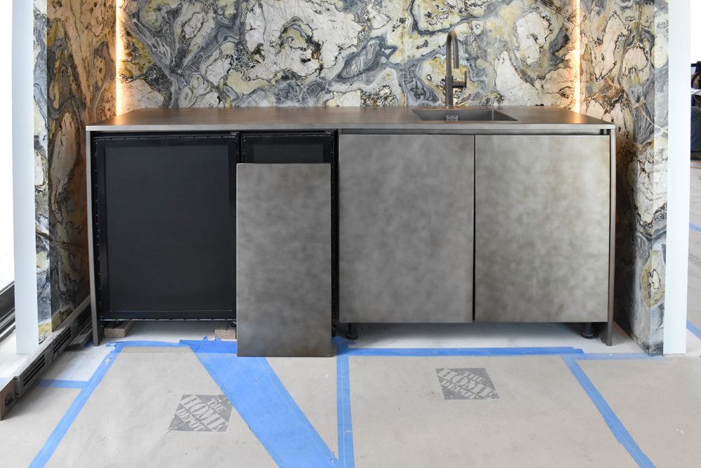 Arditi Collection Modern Brown Washed Wet Bar with Metal Countertop