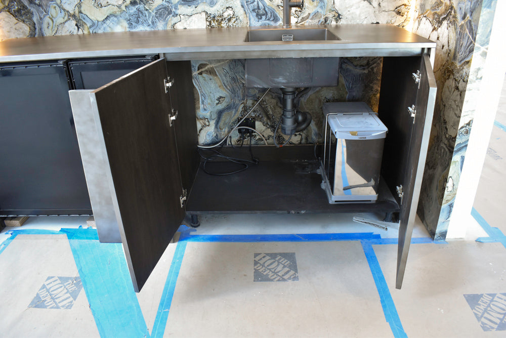 Arditi Collection Modern Brown Washed Wet Bar with Metal Countertop