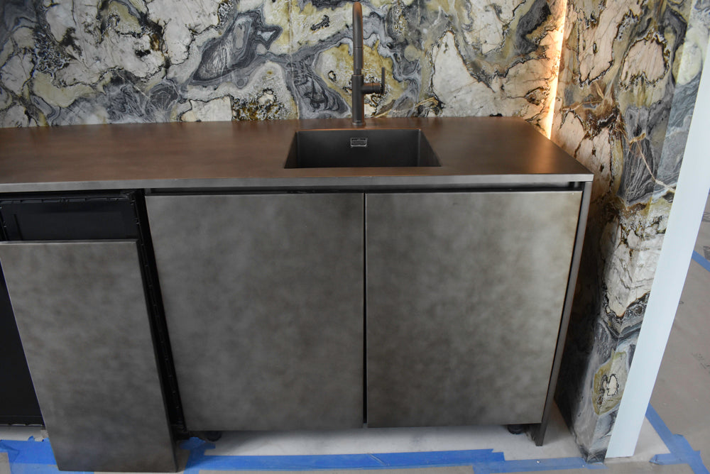 Arditi Collection Modern Brown Washed Wet Bar with Metal Countertop