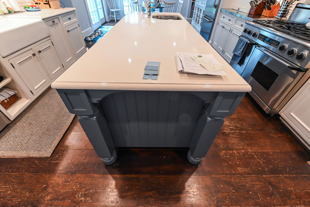 Craft-Maid Custom Cabinetry Traditional White Kitchen with Grey Island and Appliances