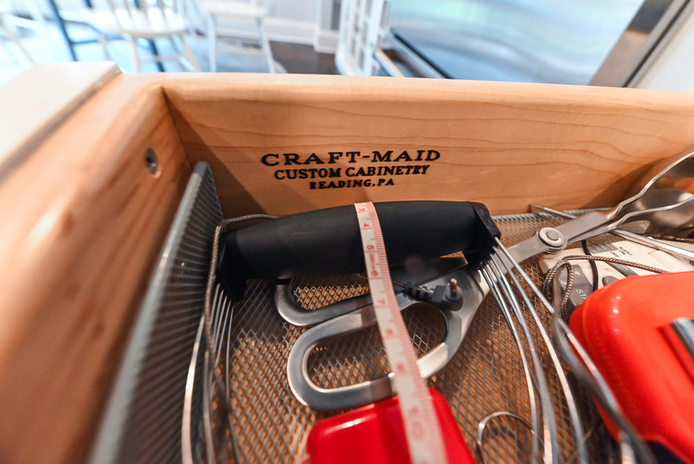 Craft-Maid Custom Cabinetry Traditional White Kitchen with Grey Island and Appliances