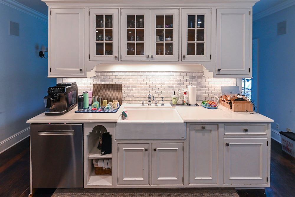 Craft-Maid Custom Cabinetry Traditional White Kitchen with Grey Island and Appliances