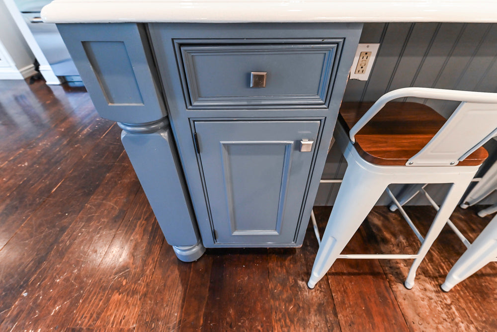Craft-Maid Custom Cabinetry Traditional White Kitchen with Grey Island and Appliances