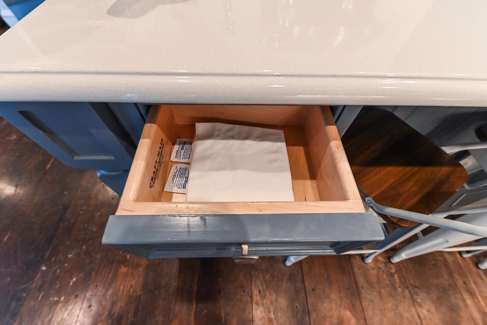 Craft-Maid Custom Cabinetry Traditional White Kitchen with Grey Island and Appliances