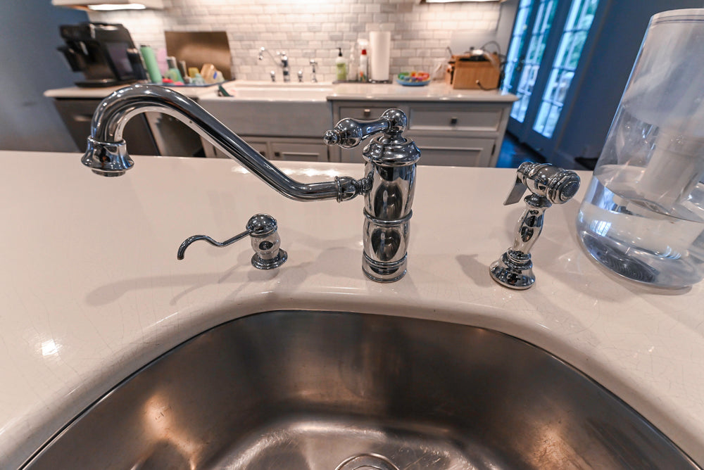 Craft-Maid Custom Cabinetry Traditional White Kitchen with Grey Island and Appliances