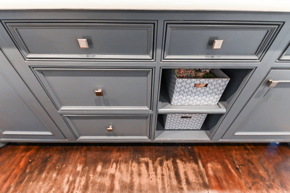 Craft-Maid Custom Cabinetry Traditional White Kitchen with Grey Island and Appliances