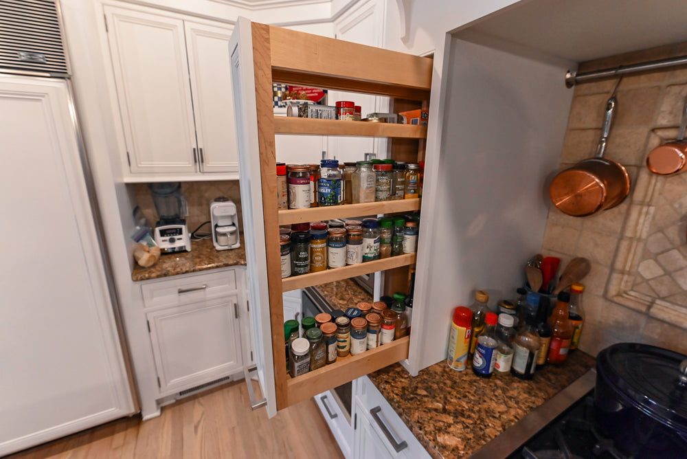 Traditional White Kitchen with Island, Granite Countertops & High-End Appliances