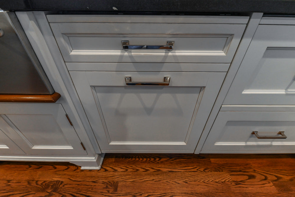 Traditional White Kitchen with Marble Top Island, Desk Area & Luxe Appliances