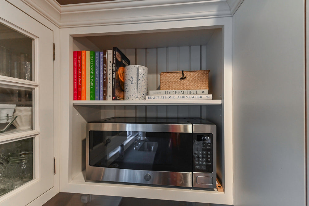 Traditional White Kitchen with Marble Top Island, Desk Area & Luxe Appliances