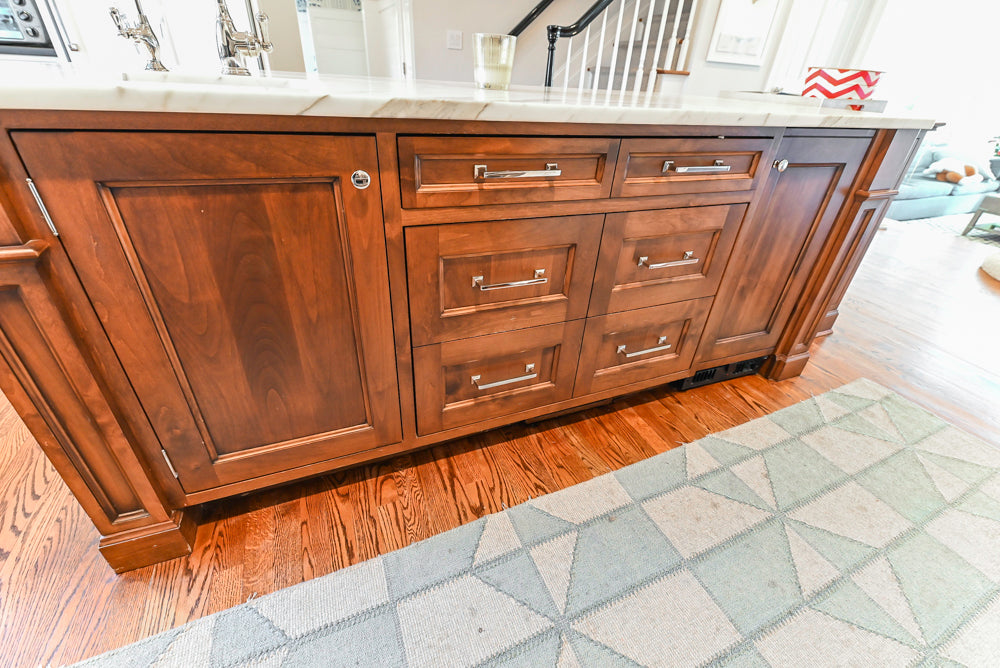 Traditional White Kitchen with Marble Top Island, Desk Area & Luxe Appliances