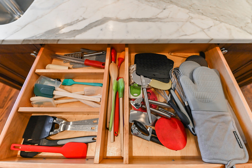Traditional White Kitchen with Marble Top Island, Desk Area & Luxe Appliances