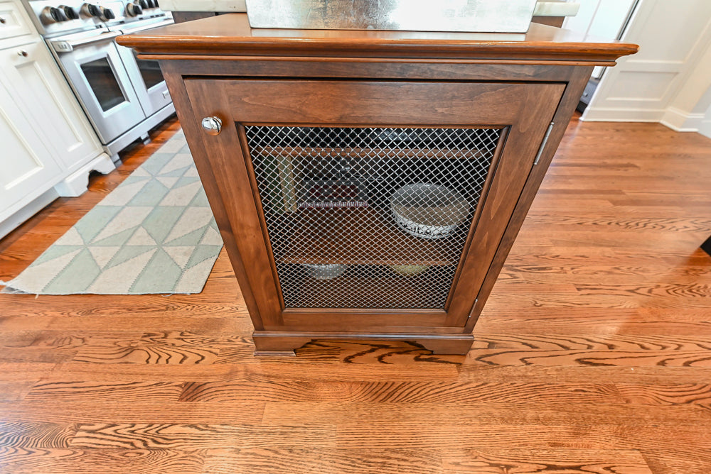 Traditional White Kitchen with Marble Top Island, Desk Area & Luxe Appliances