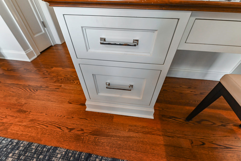 Traditional White Kitchen with Marble Top Island, Desk Area & Luxe Appliances