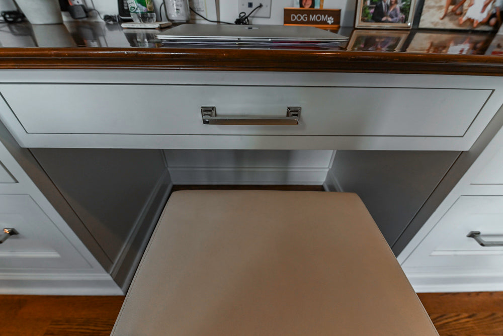 Traditional White Kitchen with Marble Top Island, Desk Area & Luxe Appliances