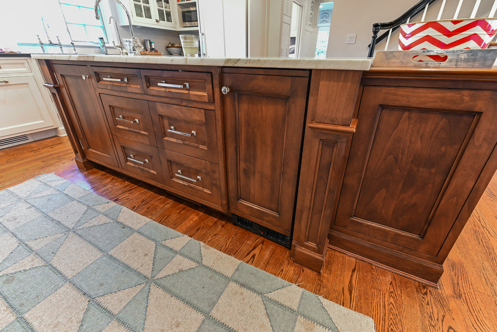 Traditional White Kitchen with Marble Top Island, Desk Area & Luxe Appliances
