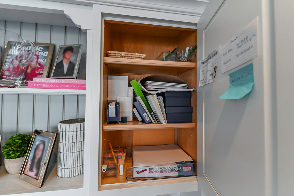 Traditional White Kitchen with Marble Top Island, Desk Area & Luxe Appliances