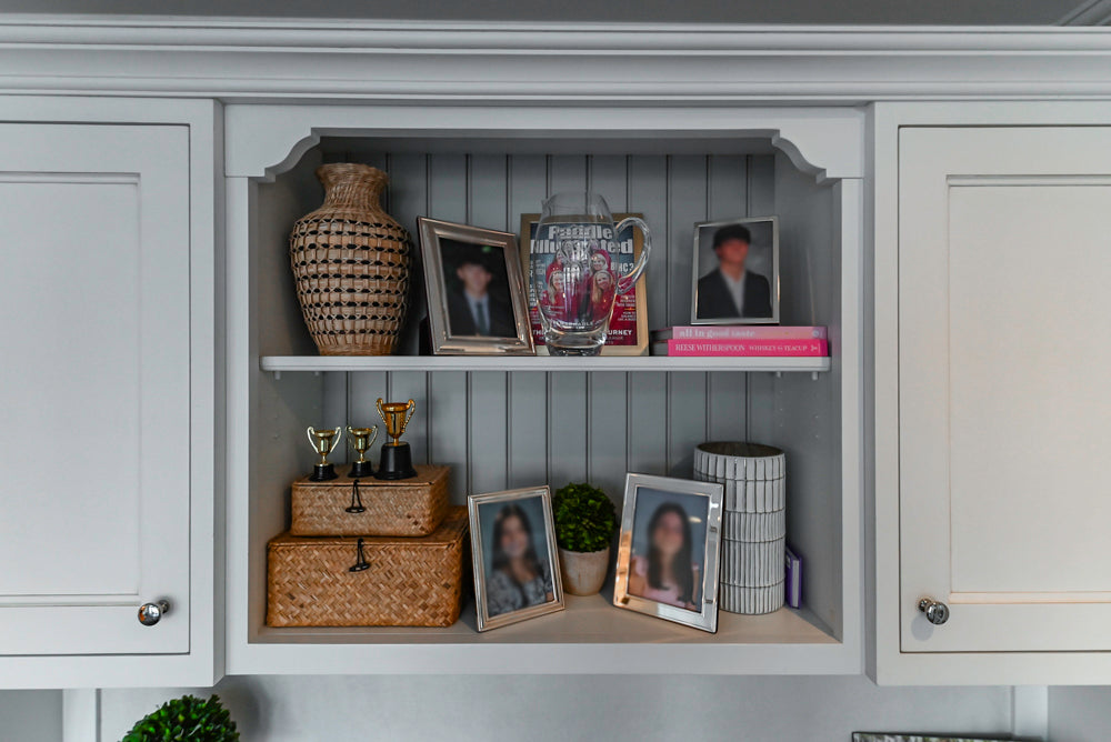 Traditional White Kitchen with Marble Top Island, Desk Area & Luxe Appliances