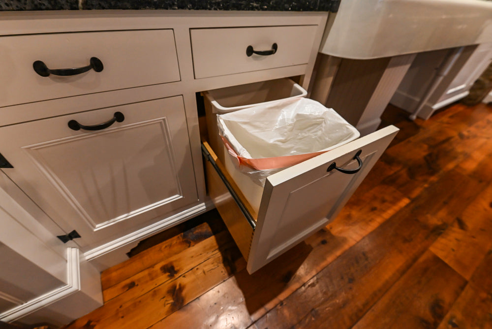 Rustic Traditional White & Navy Kitchen with Black AGA Range, Wood Top Island & Soapstone Countertops