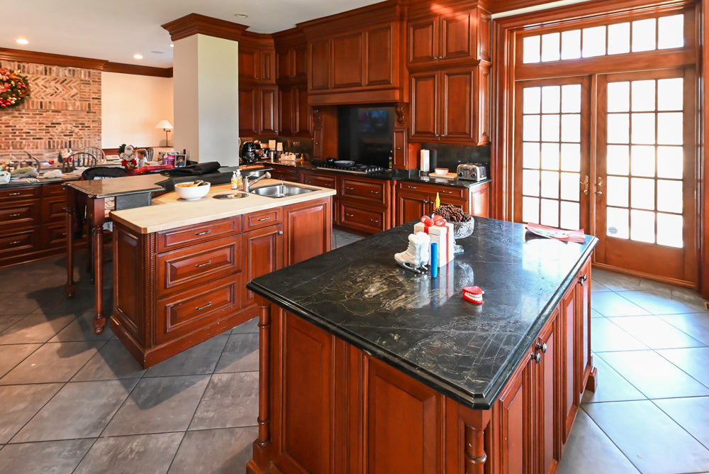 Wood-Mode Traditional Wooden Kitchen with Island, Granite Countertops & Luxe Appliances