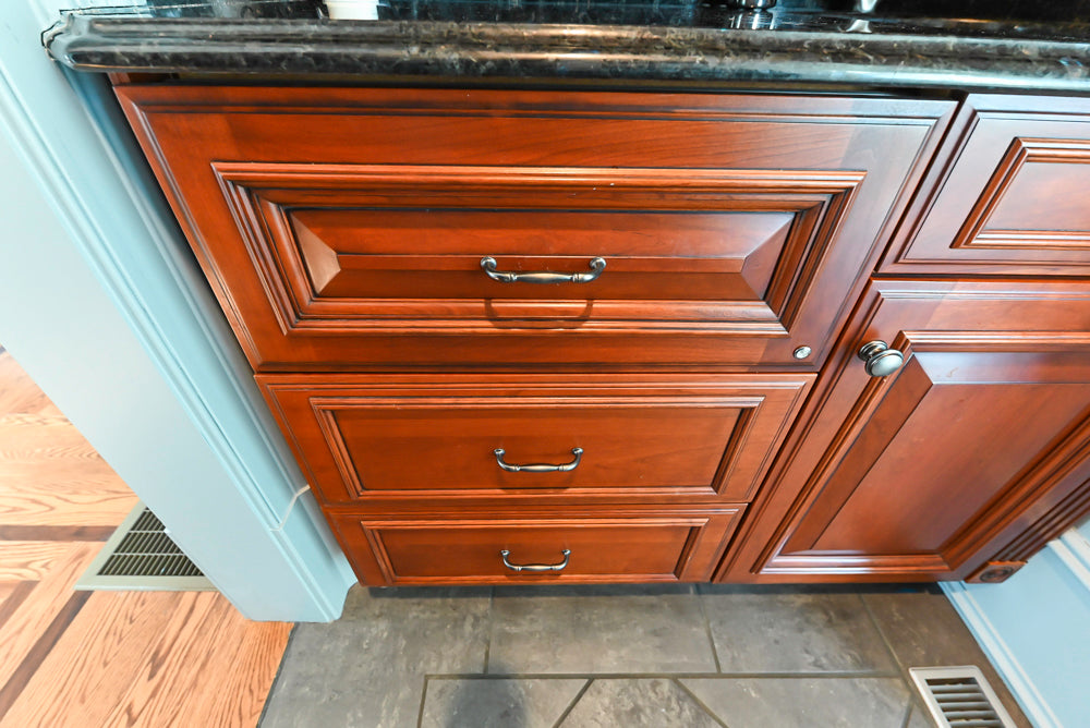 Wood-Mode Traditional Wet Bar with Dark Granite Countertops & Sub-Zero Wine Cooler