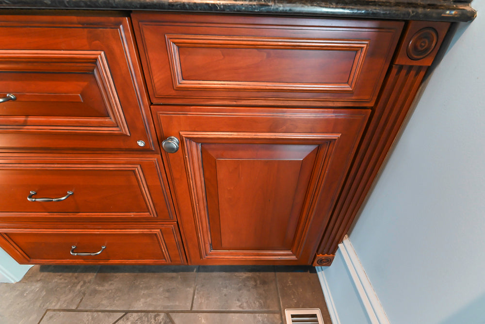 Wood-Mode Traditional Wet Bar with Dark Granite Countertops & Sub-Zero Wine Cooler
