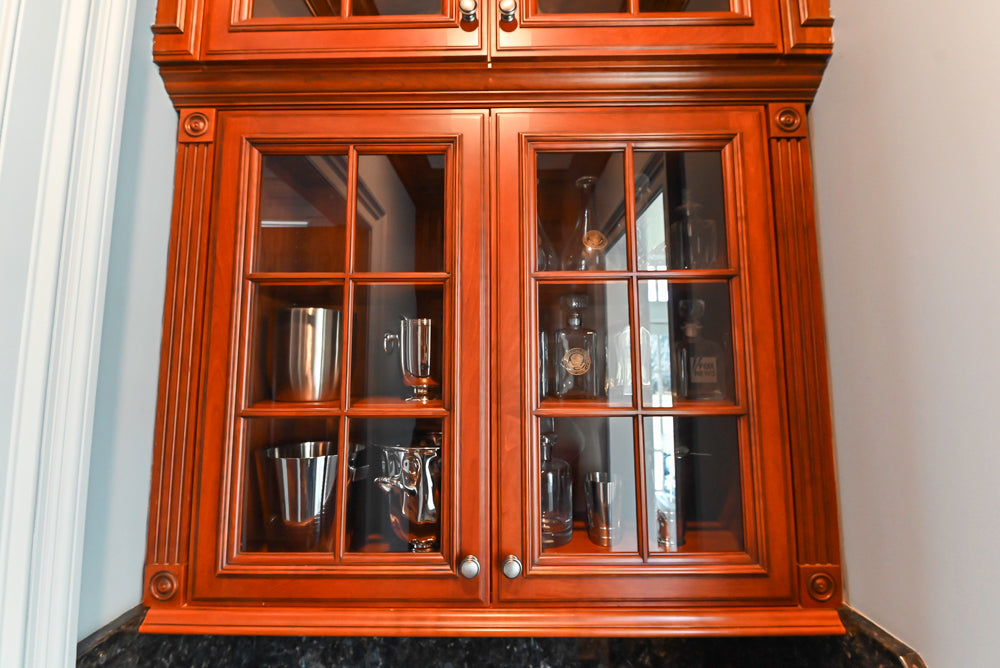 Wood-Mode Traditional Wet Bar with Dark Granite Countertops & Sub-Zero Wine Cooler